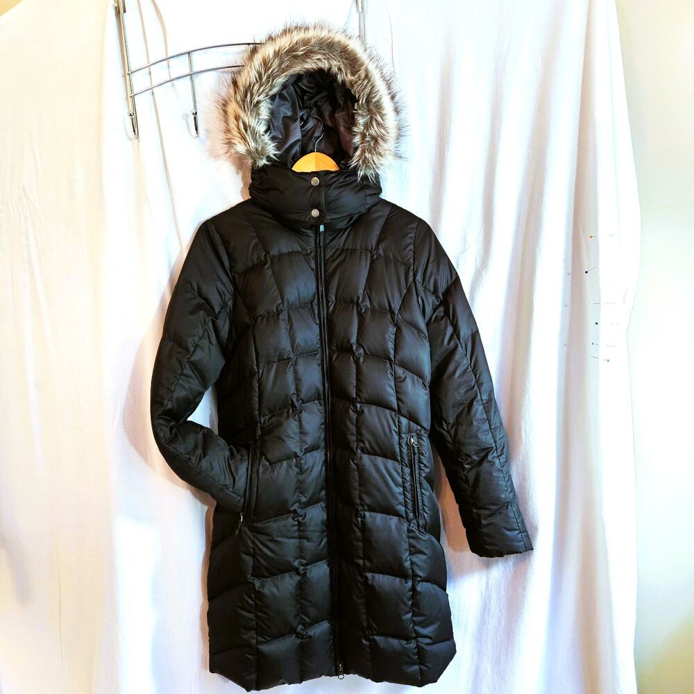 Eddie Bauer EB650 Long Down Coat Black Hooded Puffer Women's M